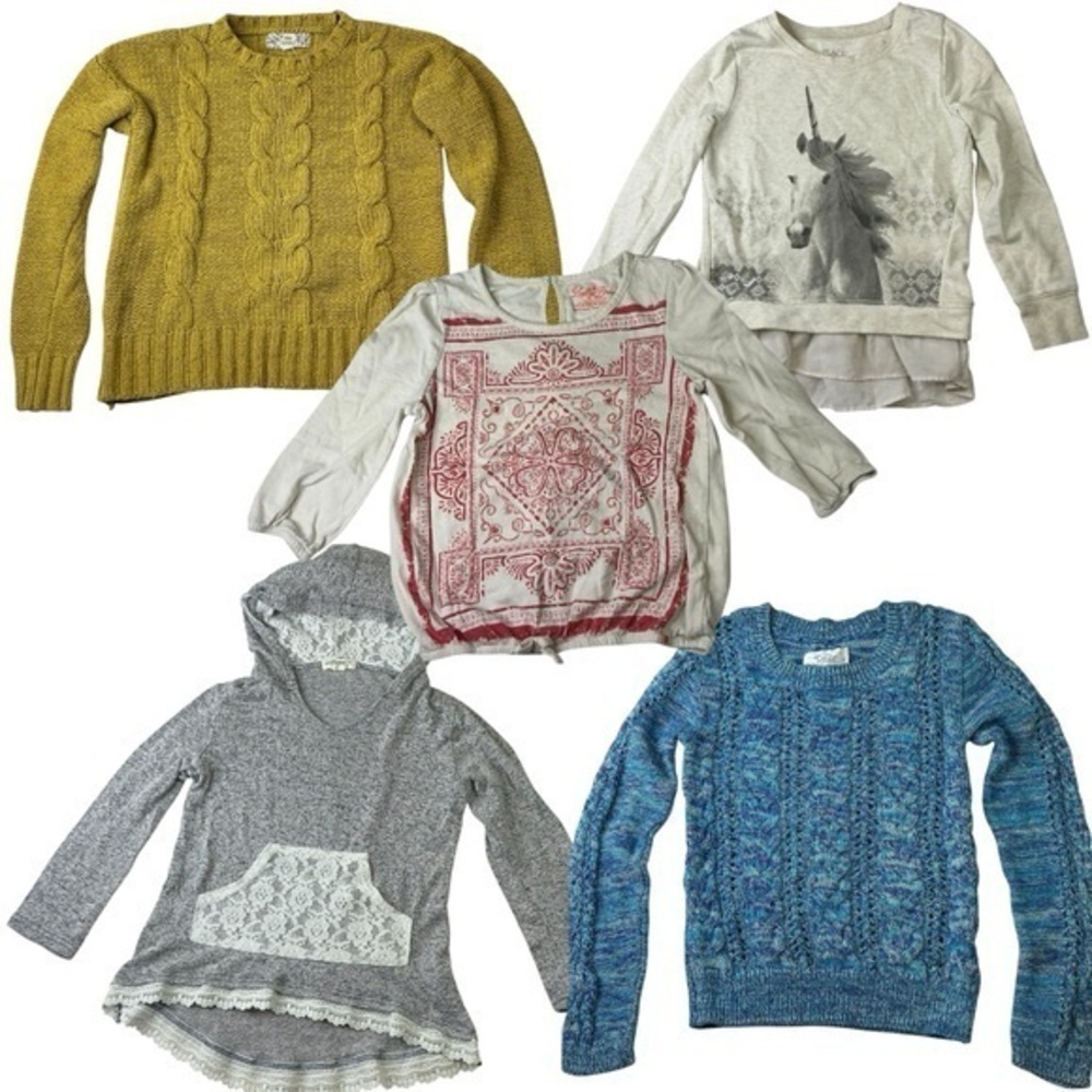 Girls Shirt Bundle Lot of 5 Fall Winter Warm Long Sleeve Knit Sweater Size M